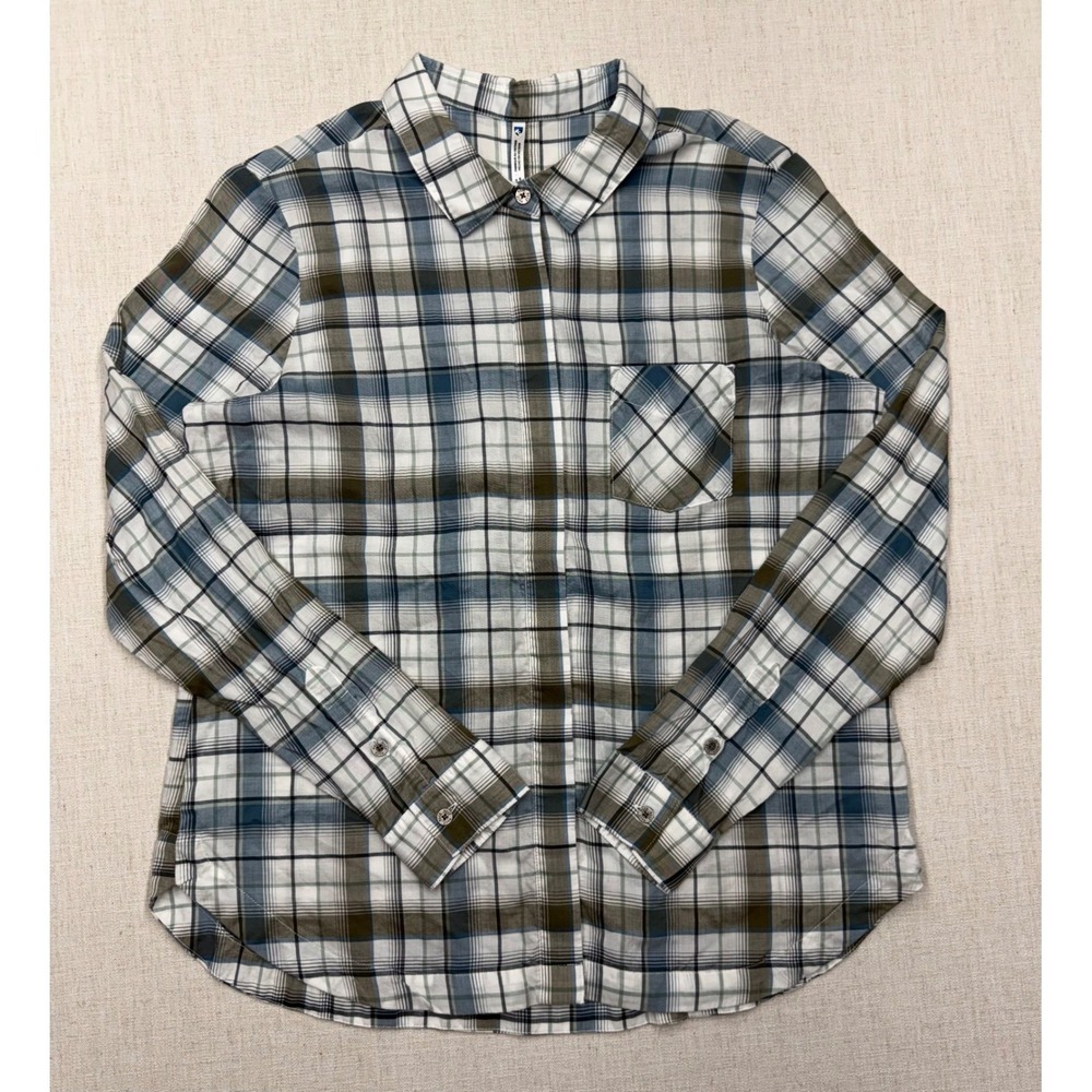 Kuhl Womens Blue Plaid Tencel Button Down Long Sleeve Shirt Size L